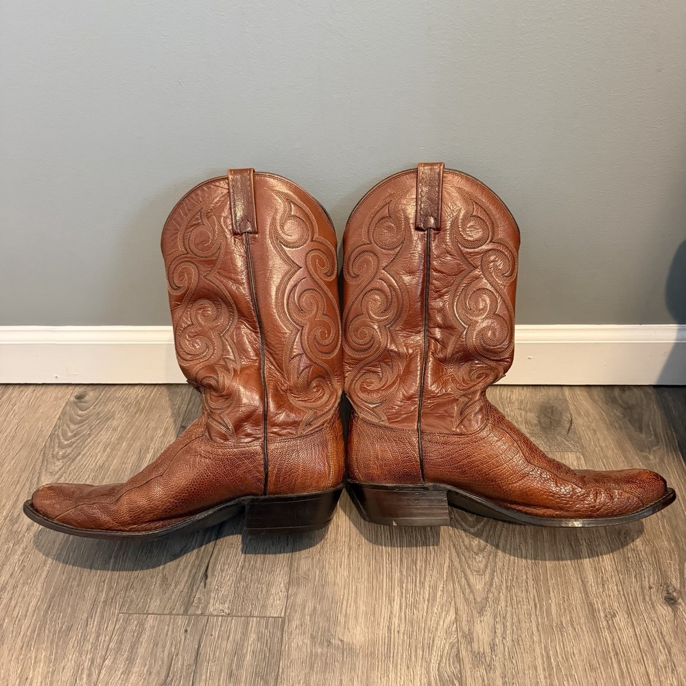 Dan Post Vintage Ostrich Leg Cognac Cowboy Boots Western Leather Men's 11 D 6636